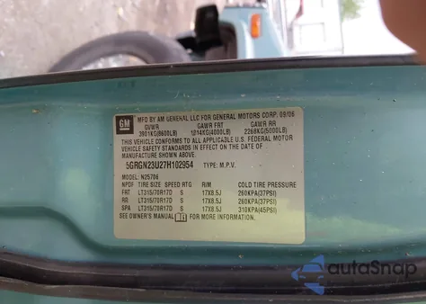 2007 Hummer H2 Suv z USA, uszkodzony, nr VIN 5GRGN23U27H102954